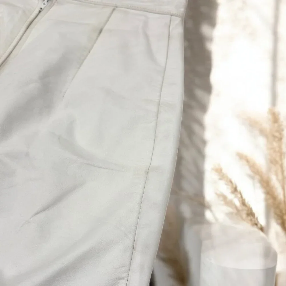 Vintage Wilson's Ivory Genuine Leather Mini Skirt Size 6 High Waist - Picture 9 of 10
